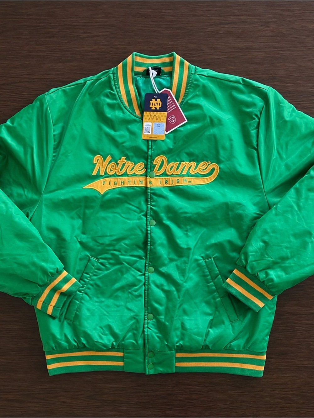 NWT Hype and Vice Notre Dame Fighting Irish A-Game Varsity Satin Jacket Size M